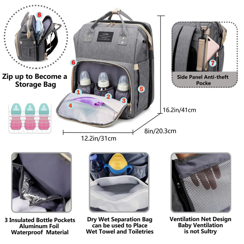 Portable Mommy Bag with Folding Crib – Lightweight & Stylish