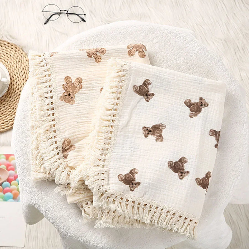 bear print muslin baby blanket