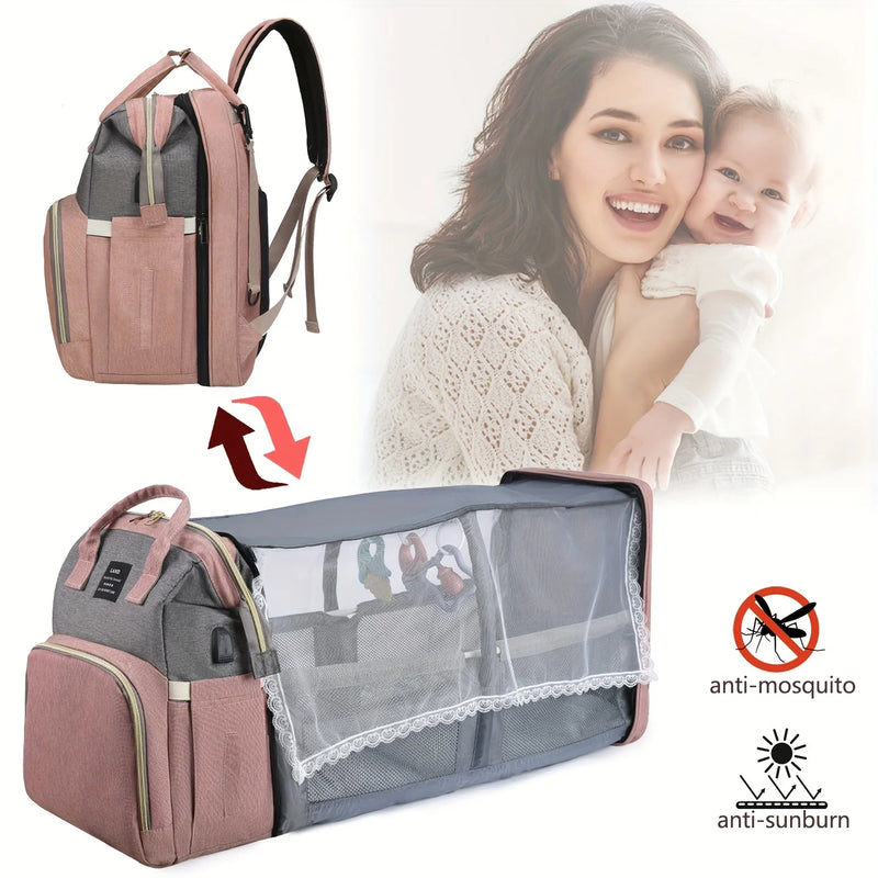 Portable Mommy Bag with Folding Crib – Lightweight & Stylish