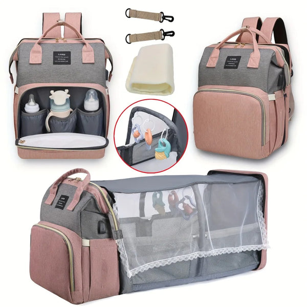 Portable Mommy Bag with Folding Crib – Lightweight & Stylish