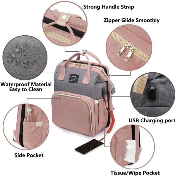 Portable Mommy Bag with Folding Crib – Lightweight & Stylish