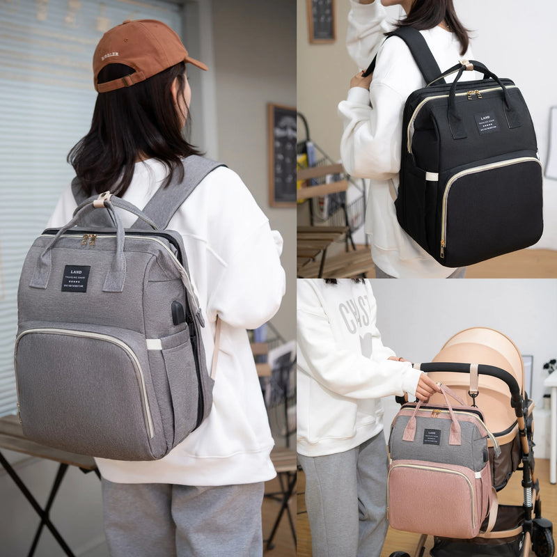 Portable Mommy Bag with Folding Crib – Lightweight & Stylish