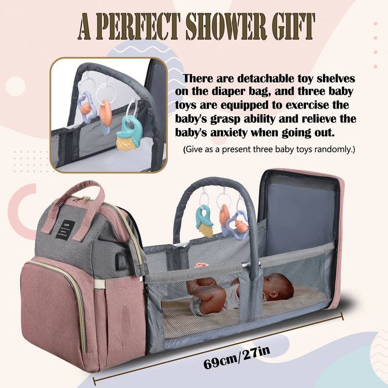 Portable Mommy Bag with Folding Crib – Lightweight & Stylish