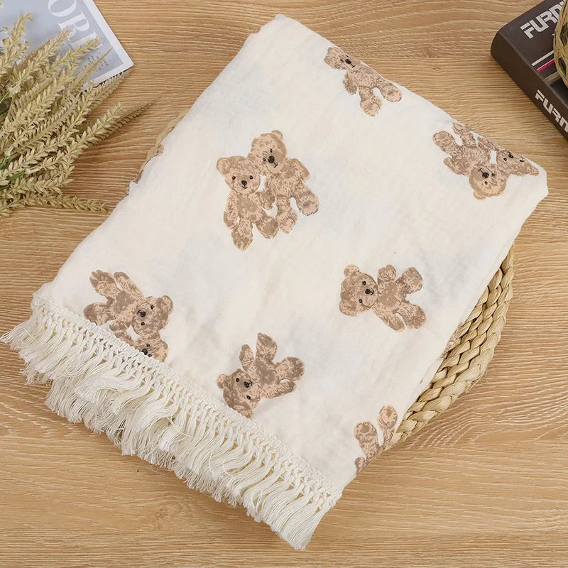 bear print muslin baby blanket