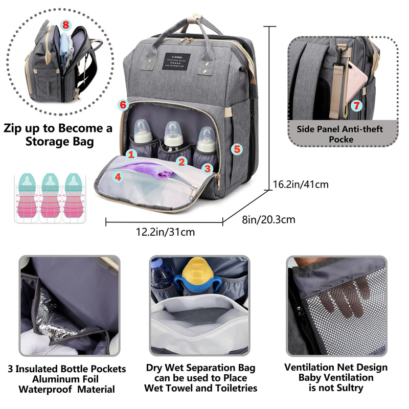 Portable Mommy Bag with Folding Crib – Lightweight & Stylish