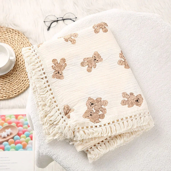bear print muslin baby blanket