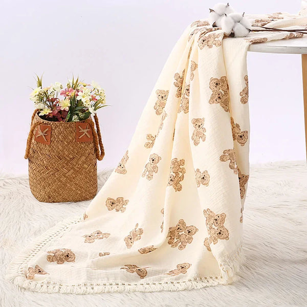 bear print muslin baby blanket